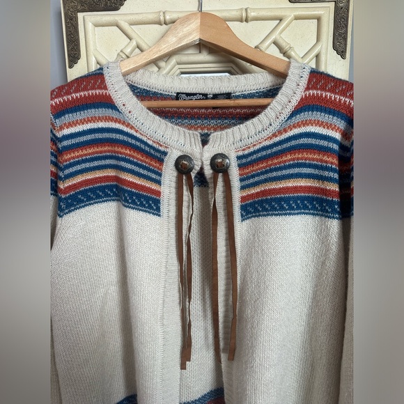 Wrangler Sweaters - Wrangler Women's Retro Aztec Acrylic Open Cardigan with Suede Tassels Size LG